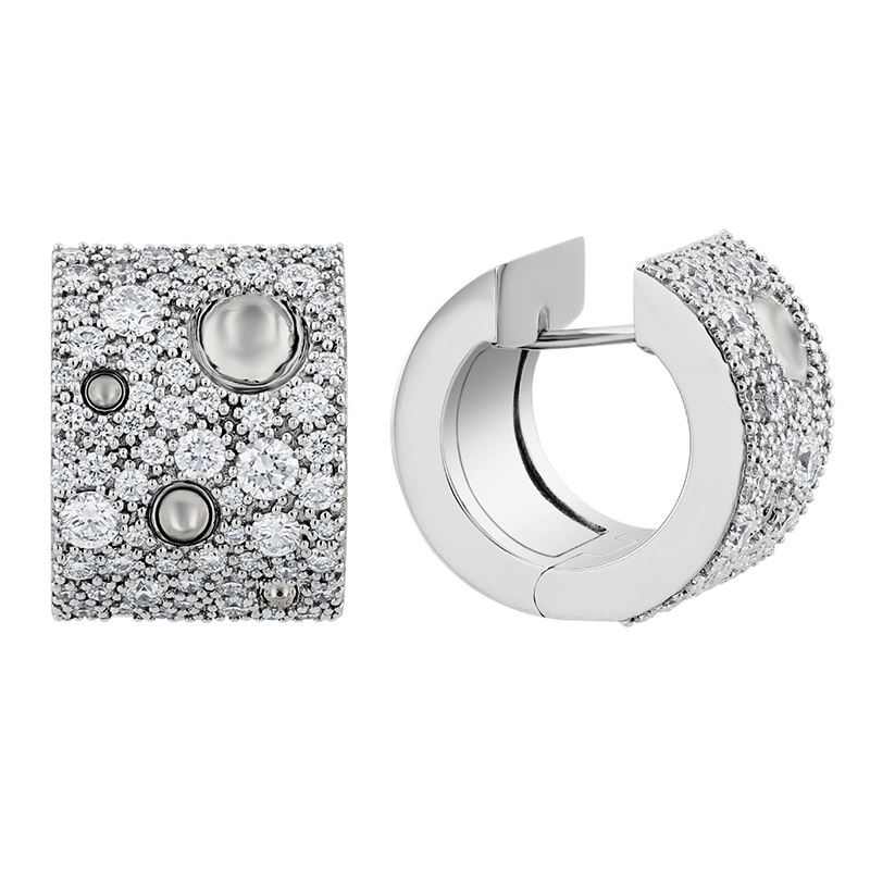 Roberto Coin Pois Moi Luna Diamond Pavé Wide Huggie Hoop Earrings in White Gold, 1.74 cttw