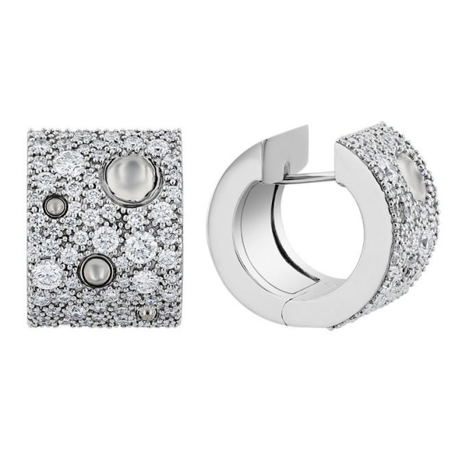 Roberto Coin Pois Moi Luna Diamond Pavé Wide Huggie Hoop Earrings in White Gold, 1.74 cttw