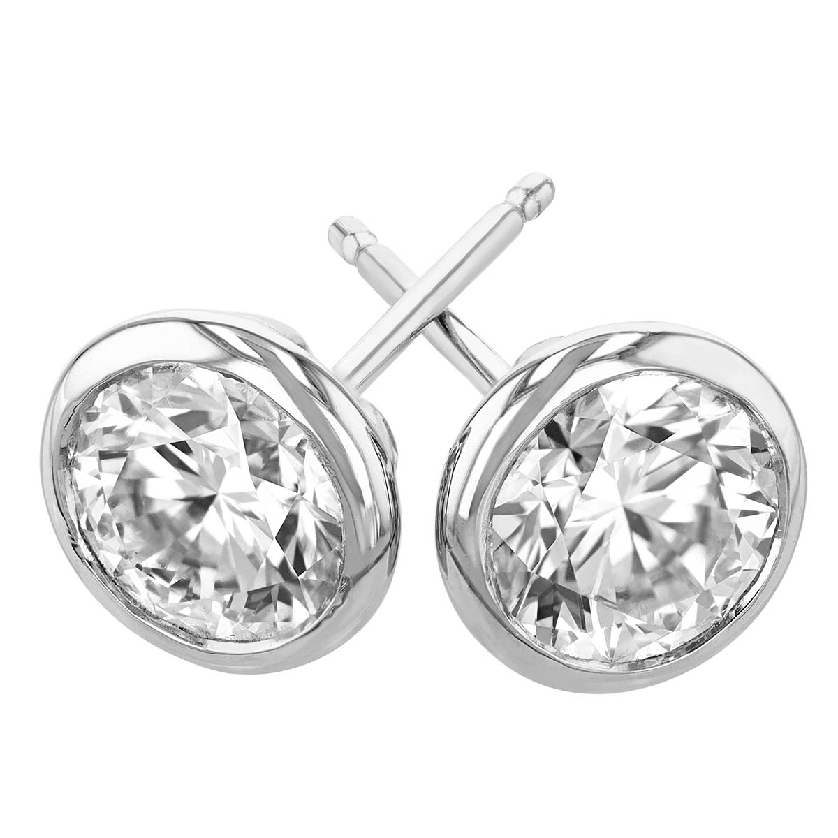 Kalahari Dream Diamond Round Bezel Set Stud Earrings in White Gold