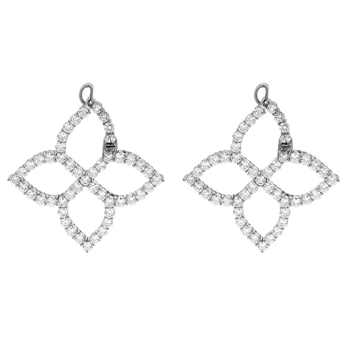 Roberto Coin Princess Flower Large Open White Gold Earrings with Diamonds