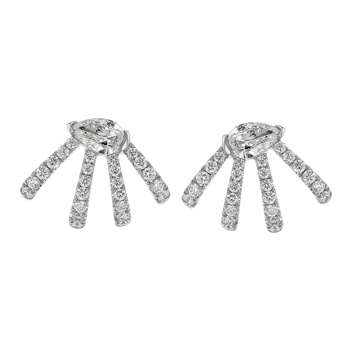 Kwiat Diamond Half Starburst 4 Row Contoured Earrings in White Gold