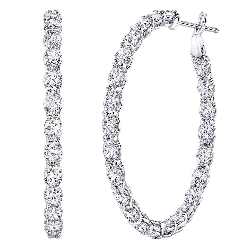 Rahaminov Oval Diamond Inside Out Hoop Earrings in White Gold, 8.92 cttw