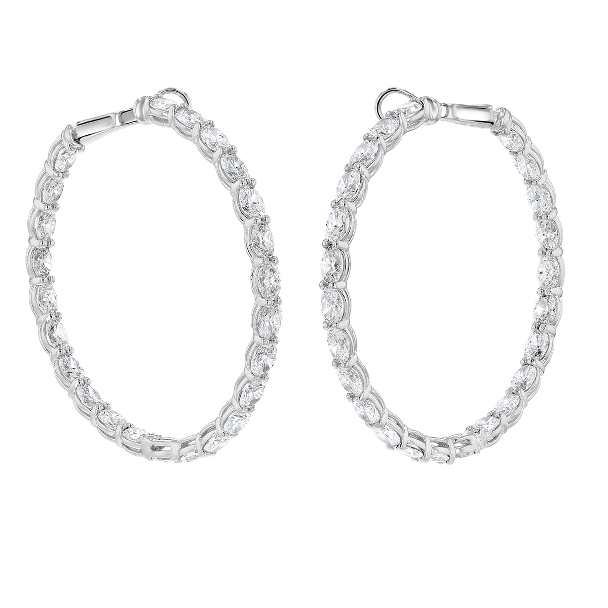 Rahaminov Oval Diamond Inside Out Hoop Earrings in White Gold, 8.92 cttw