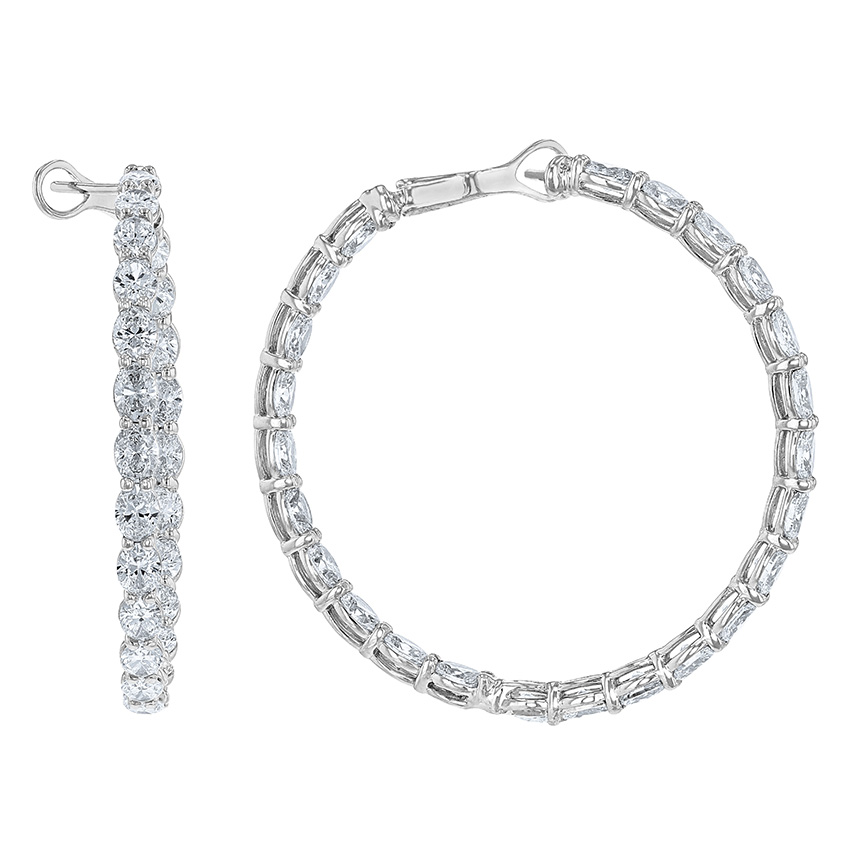 Rahaminov Oval Diamond Inside Out Hoop Earrings in White Gold, 8.92 cttw