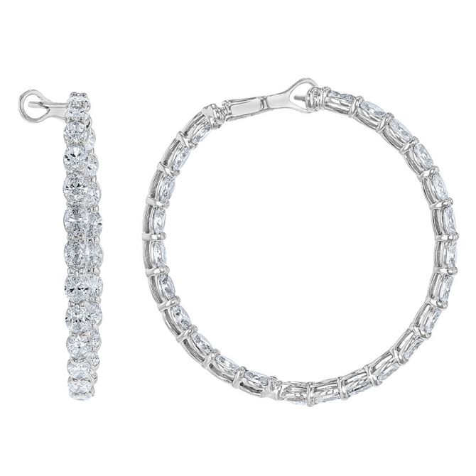 Rahaminov Oval Diamond Inside Out Hoop Earrings in White Gold, 8.92 cttw