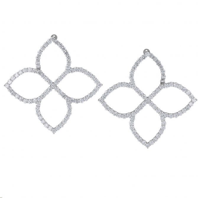 Roberto Coin Princess Flower Diamond Outline Large Post Earrings in White Gold