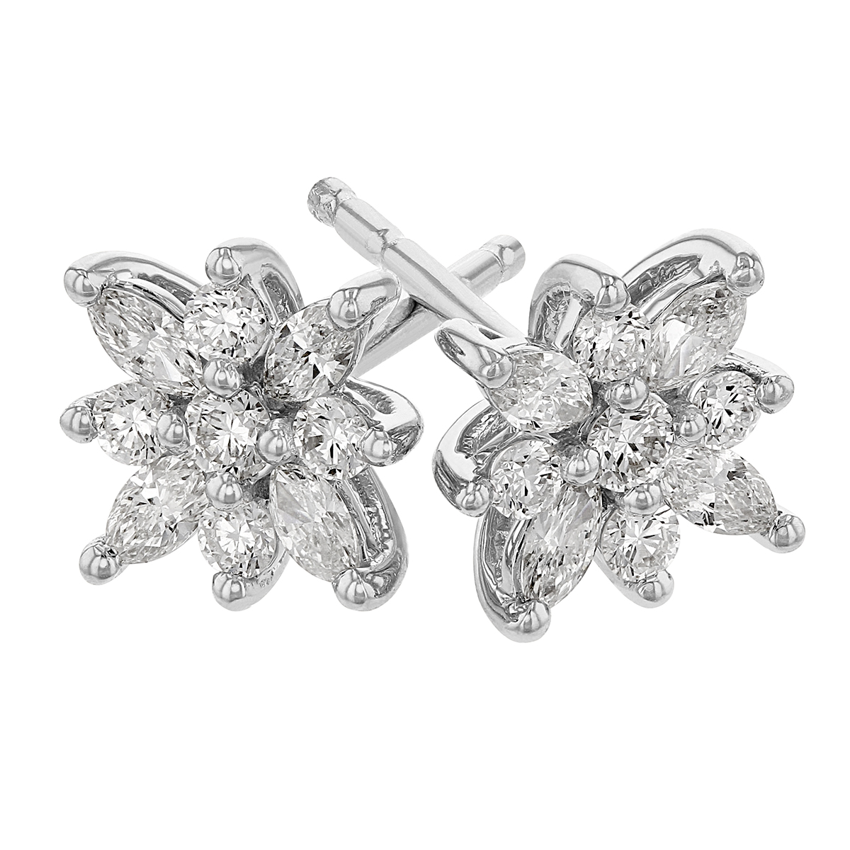 Kwiat Marquise & Round Diamond Star Post Earrings in White Gold