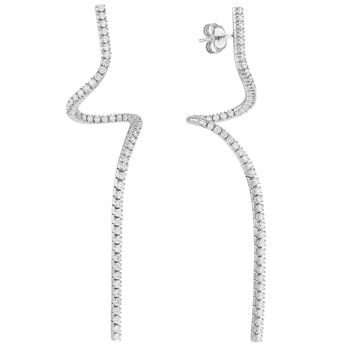 Mattia Cielo Diamond Spiral Long Drop Earrings in White Gold
