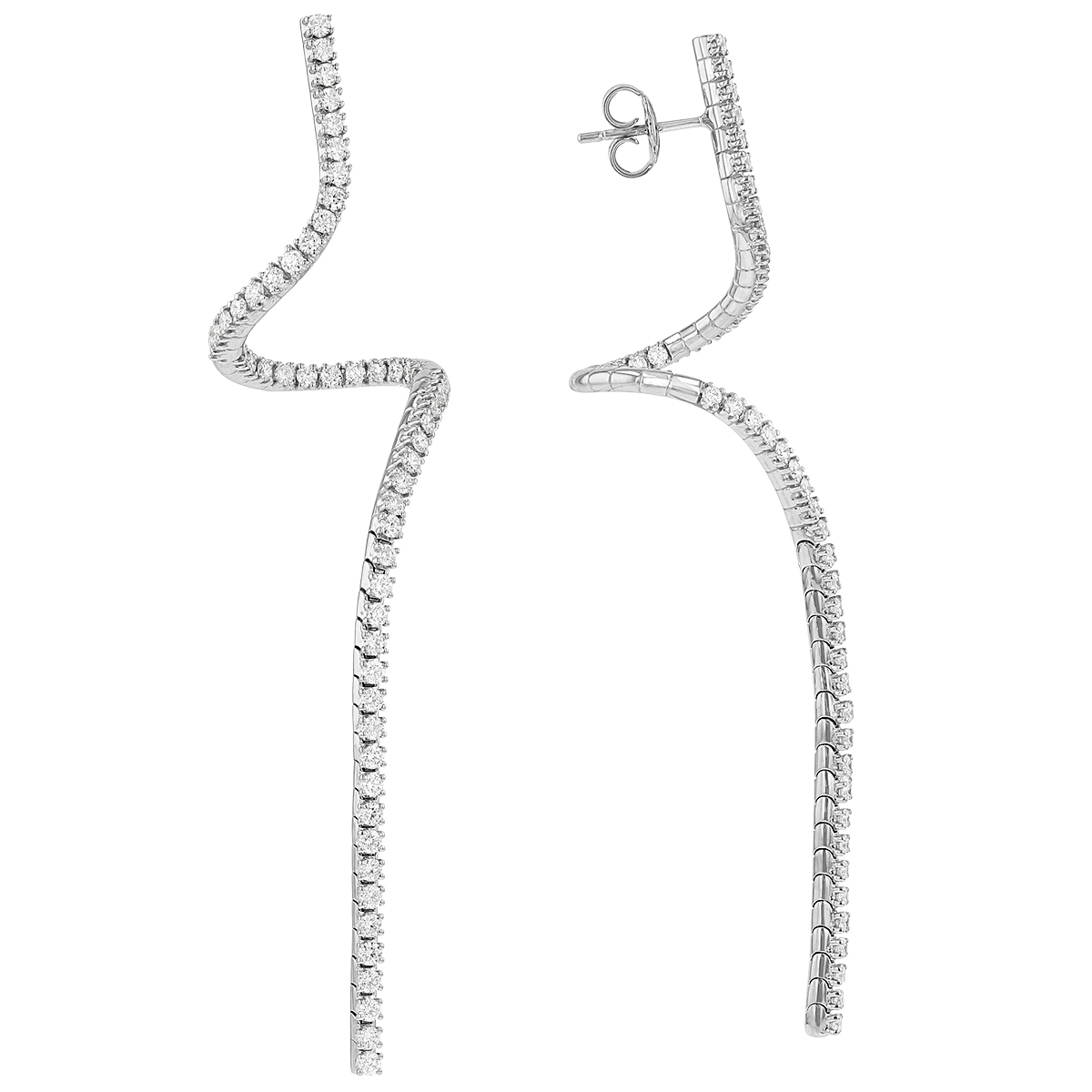 Mattia Cielo Diamond Spiral Long Drop Earrings in White Gold