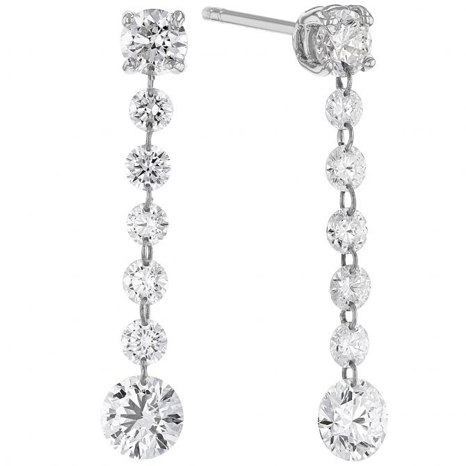 Aresa Diamond 7 Station Chain Drop Earrings in White Gold with Post Backs
