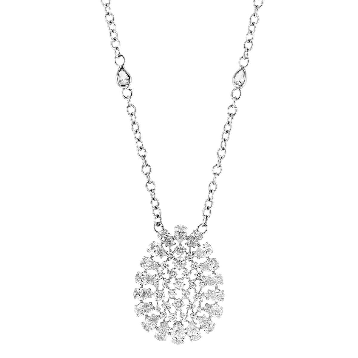 Diamond Cluster Pendant Necklace in White Gold, 21" Borsheims