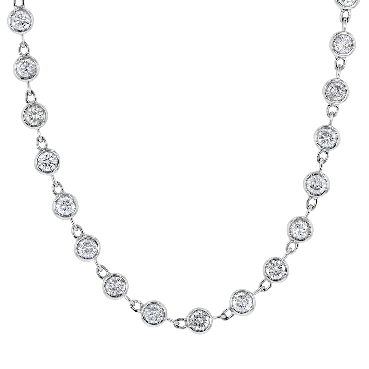 Diamond Bezel Set Strand Necklace in White Gold, 34