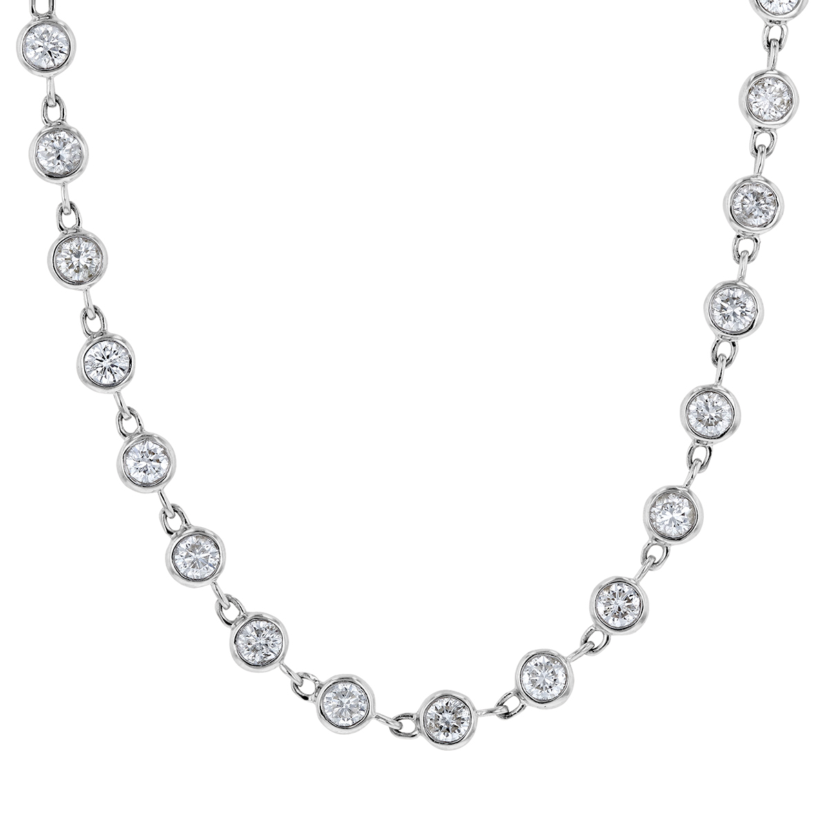 Diamond Bezel Set Strand Necklace in White Gold, 34" Borsheims