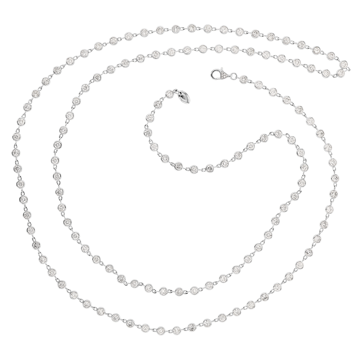 Diamond Bezel Set Strand Necklace in White Gold, 34