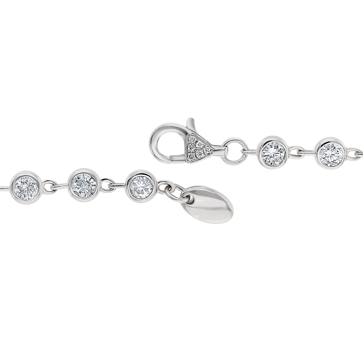 Diamond Bezel Set Strand Necklace in White Gold, 34