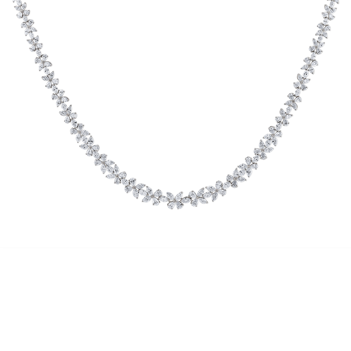 Marquise & Pear Shaped Diamond Riviera Necklace in White Gold, 16.5