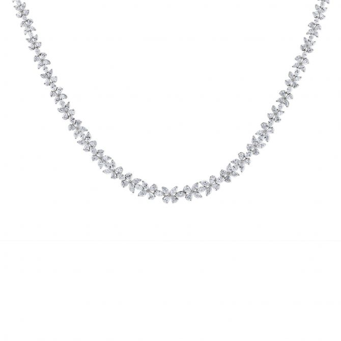 Marquise & Pear Shaped Diamond Riviera Necklace in White Gold, 16.5"