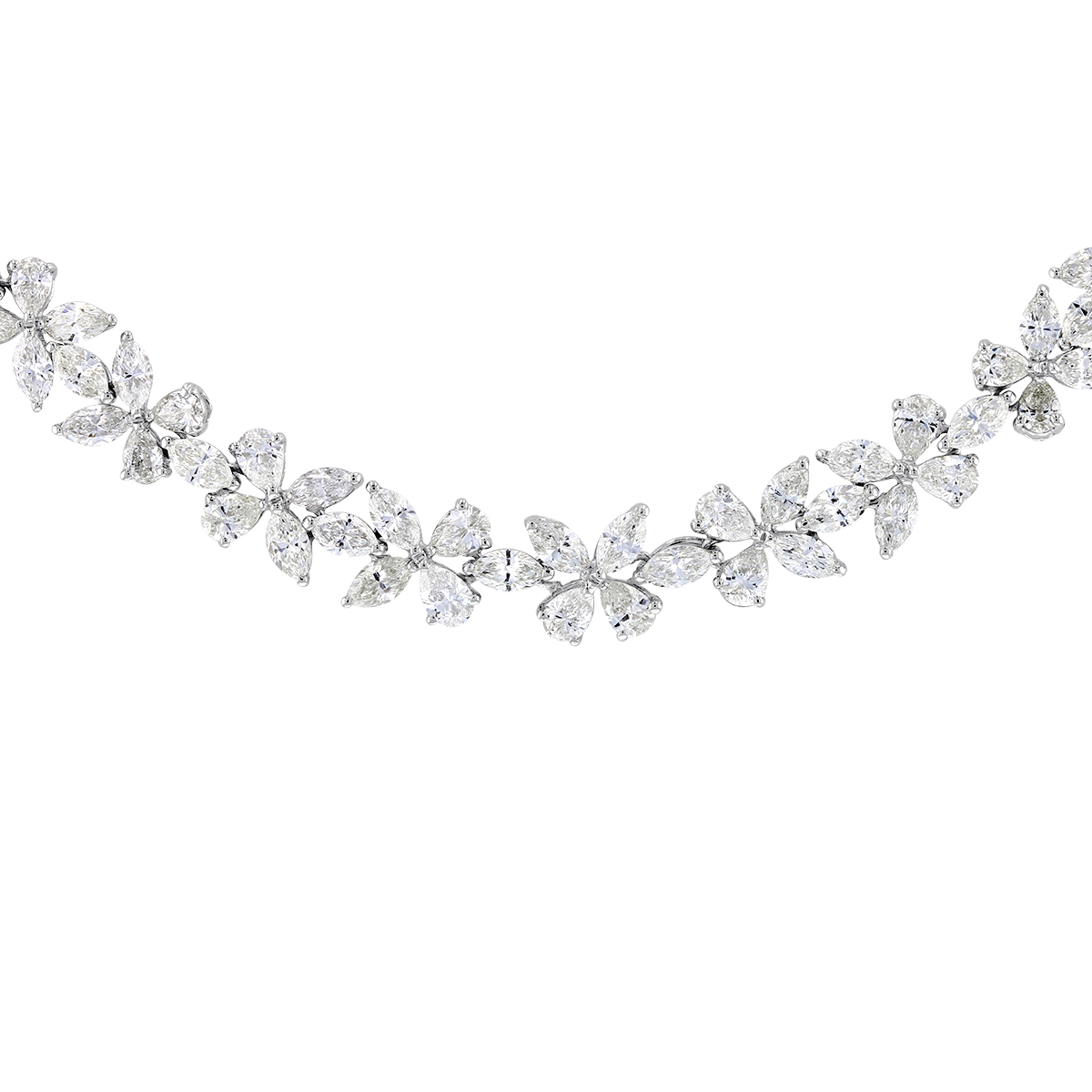 Marquise & Pear Shaped Diamond Riviera Necklace in White Gold, 16.5