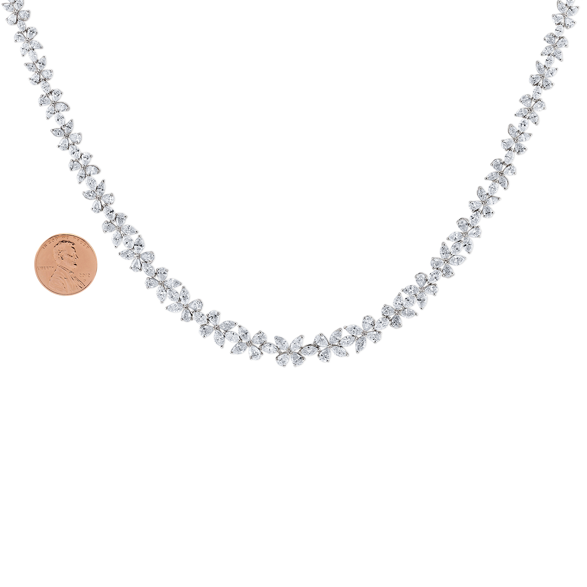 Marquise & Pear Shaped Diamond Riviera Necklace in White Gold, 16.5