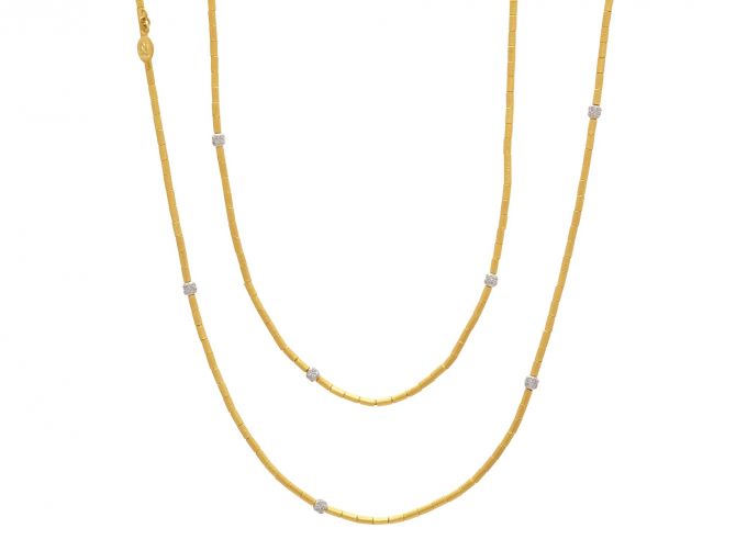 Gurhan 24K Yellow Gold & 18K White Gold Pavé Diamond Station Vertigo Necklace, 38.25"