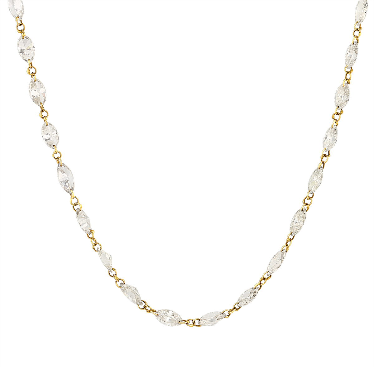 Marquise Diamond Station Necklace in Yellow Gold, 30