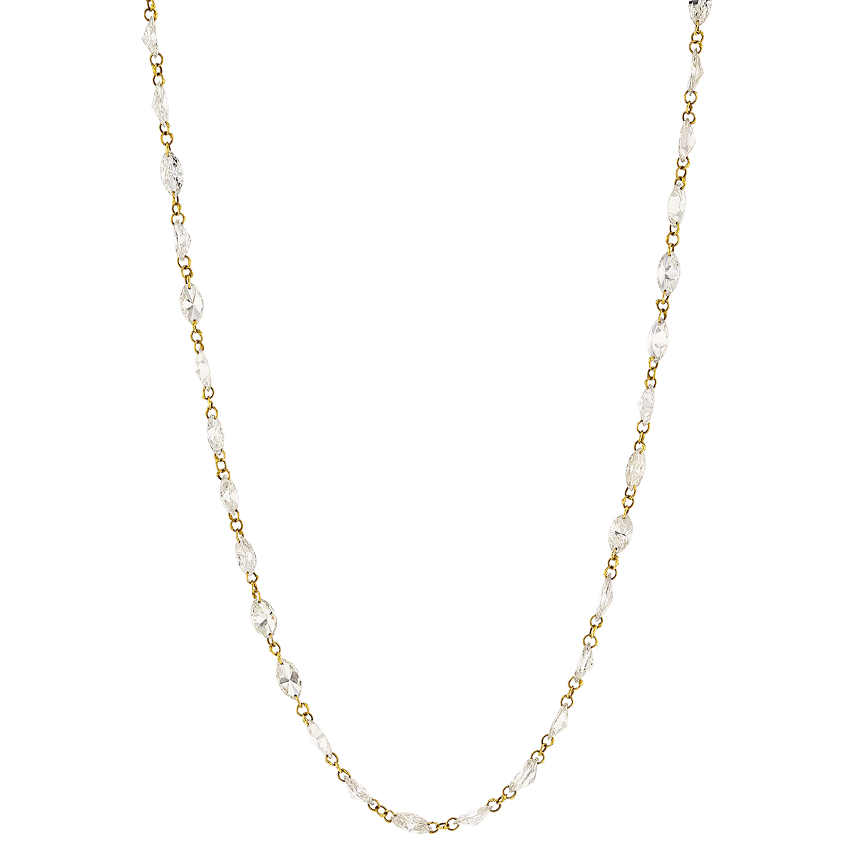 Marquise Diamond Station Necklace in Yellow Gold, 30