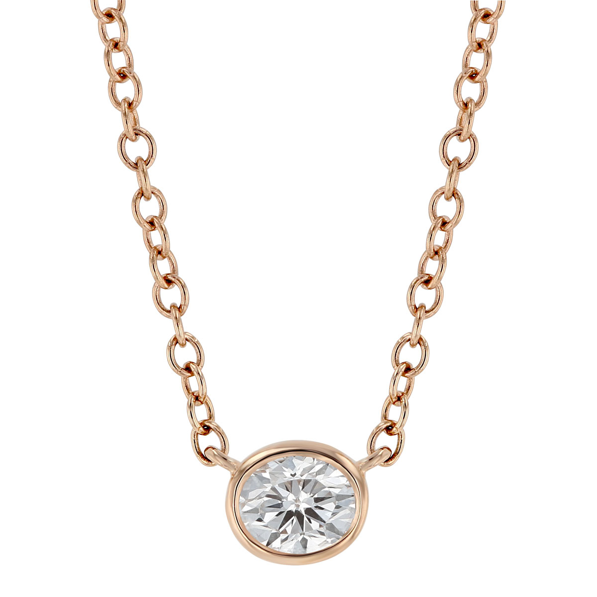 Oval Diamond Single Station Necklace in Rose Gold