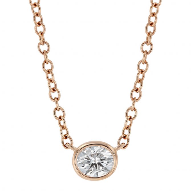 Oval Diamond Single Station Necklace in Rose Gold