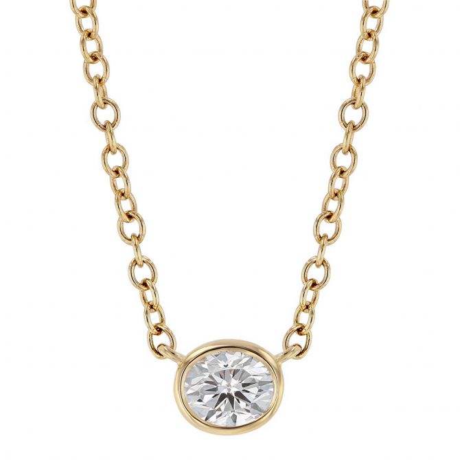 Borsheims Signature Oval Diamond Single Station Necklace in Yellow Gold