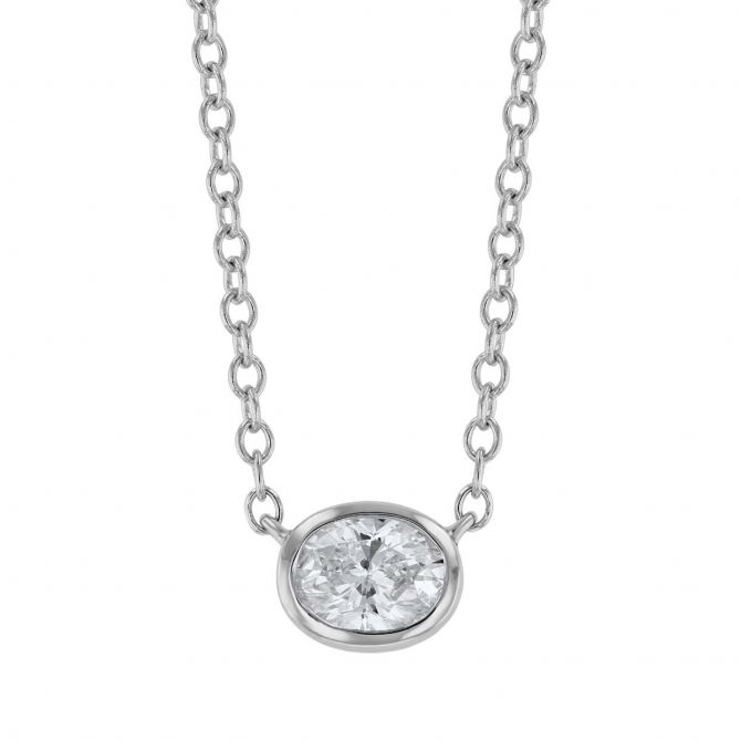 Borsheims Signature Oval Diamond Single Station Necklace in White Gold, 0.50 ct