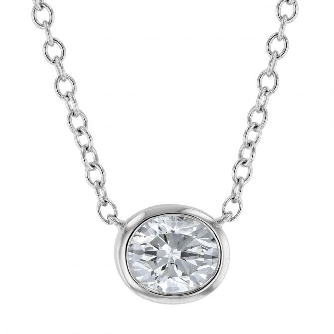 Borsheims Signature Oval Diamond Single Station Necklace in White Gold, 0.70 ct