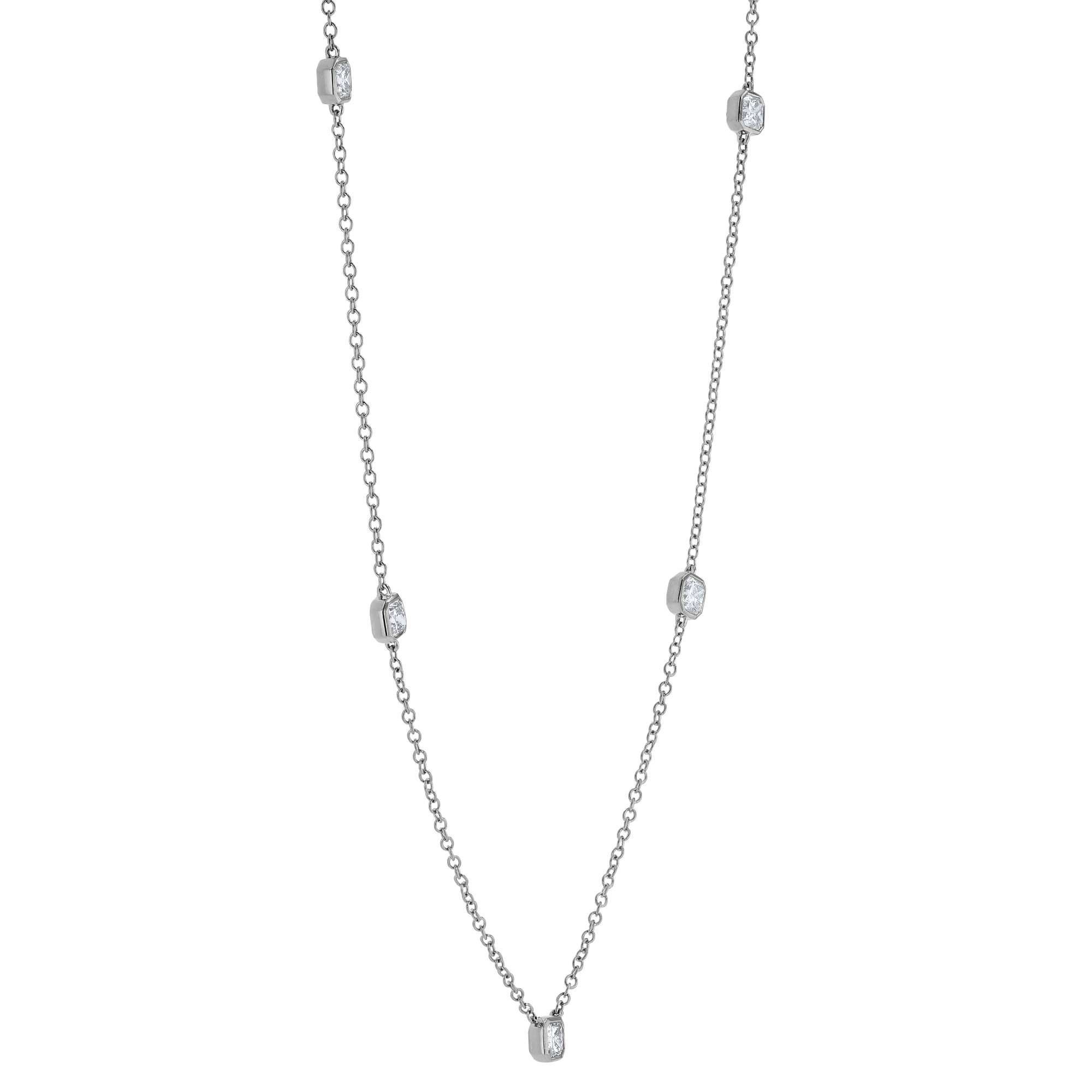 Cut Corner Princess Diamond 5 Station Necklace in White Gold