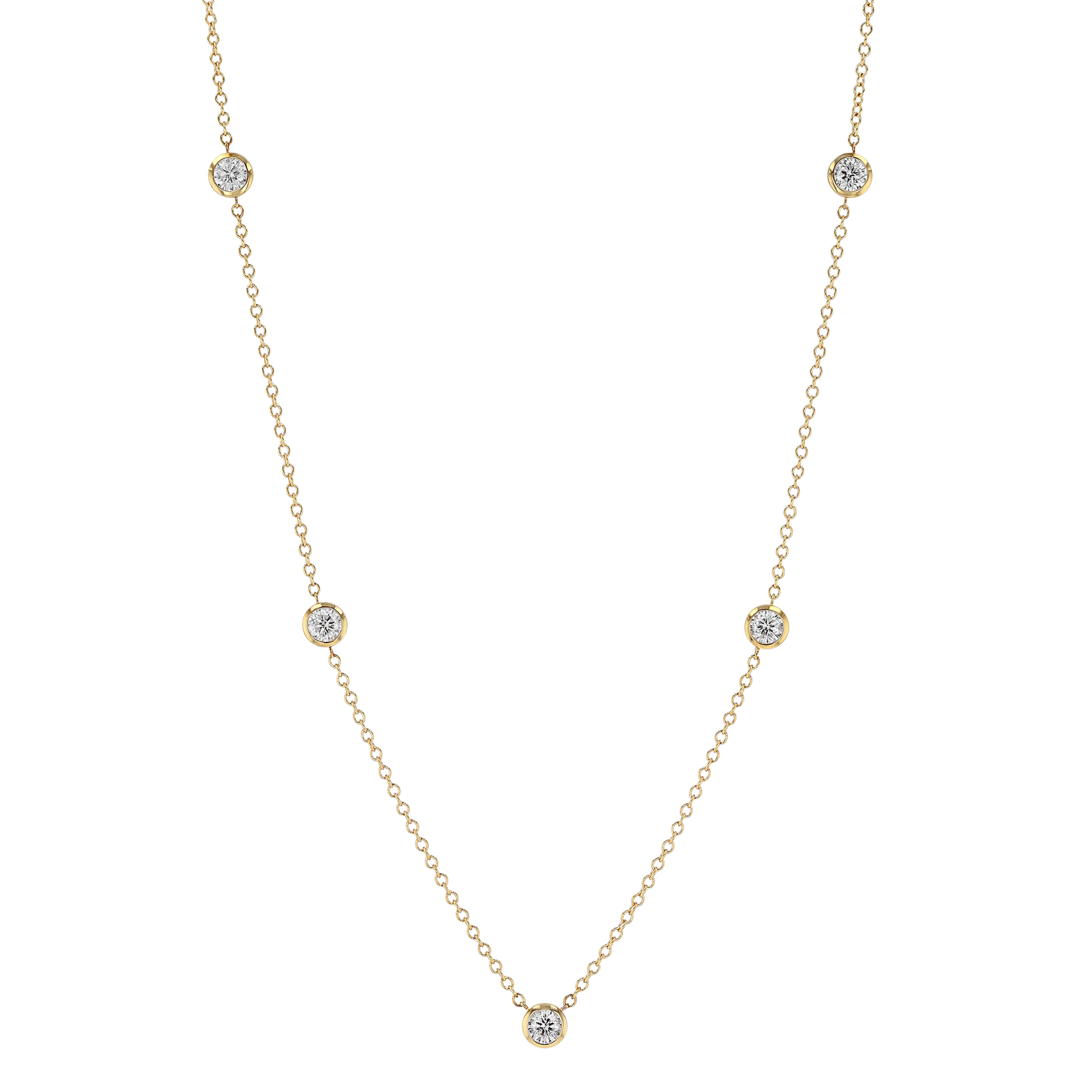 Borsheims Signature Round Diamond 5 Station Necklace in Yellow Gold