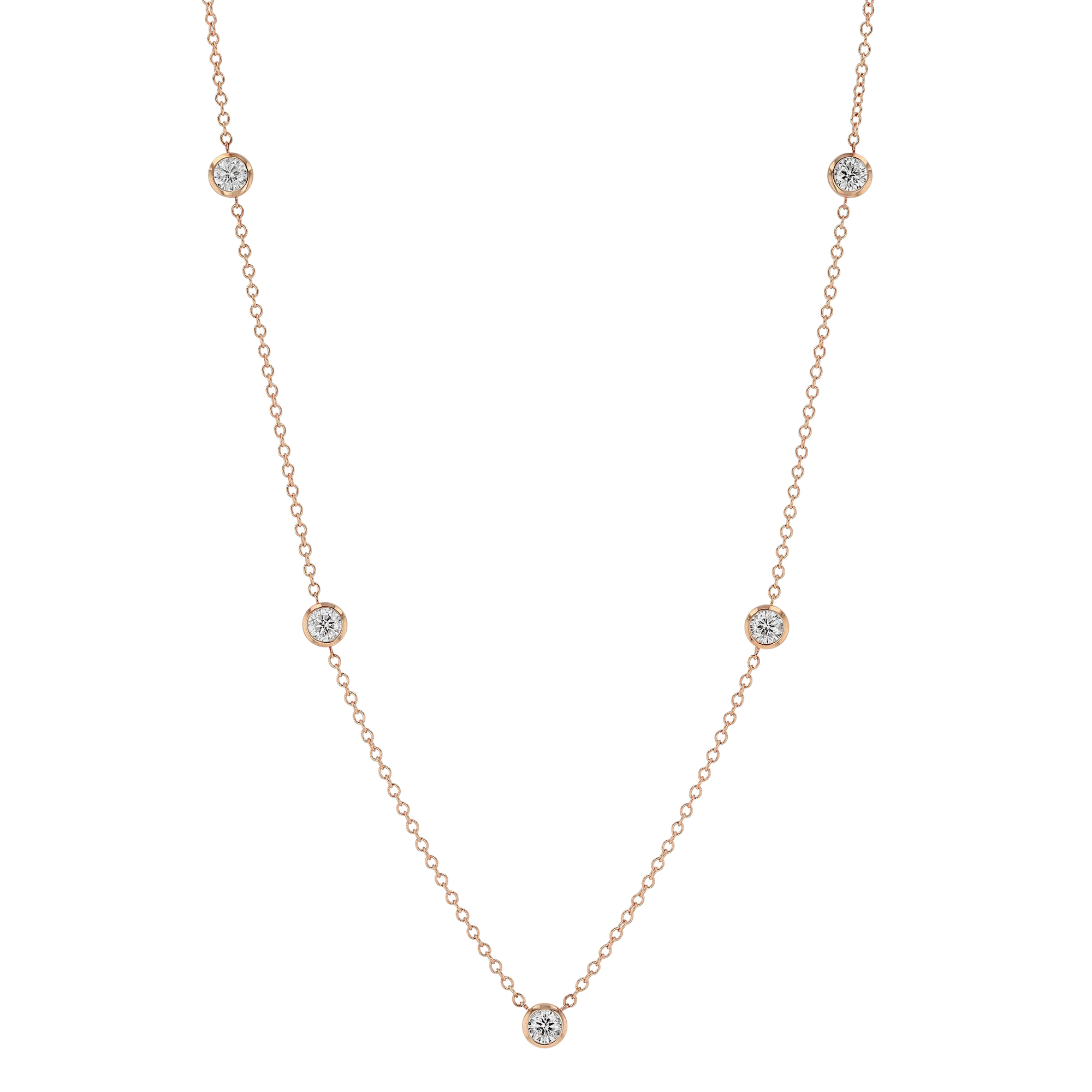 Round Diamond 5 Station Necklace in Rose Gold
