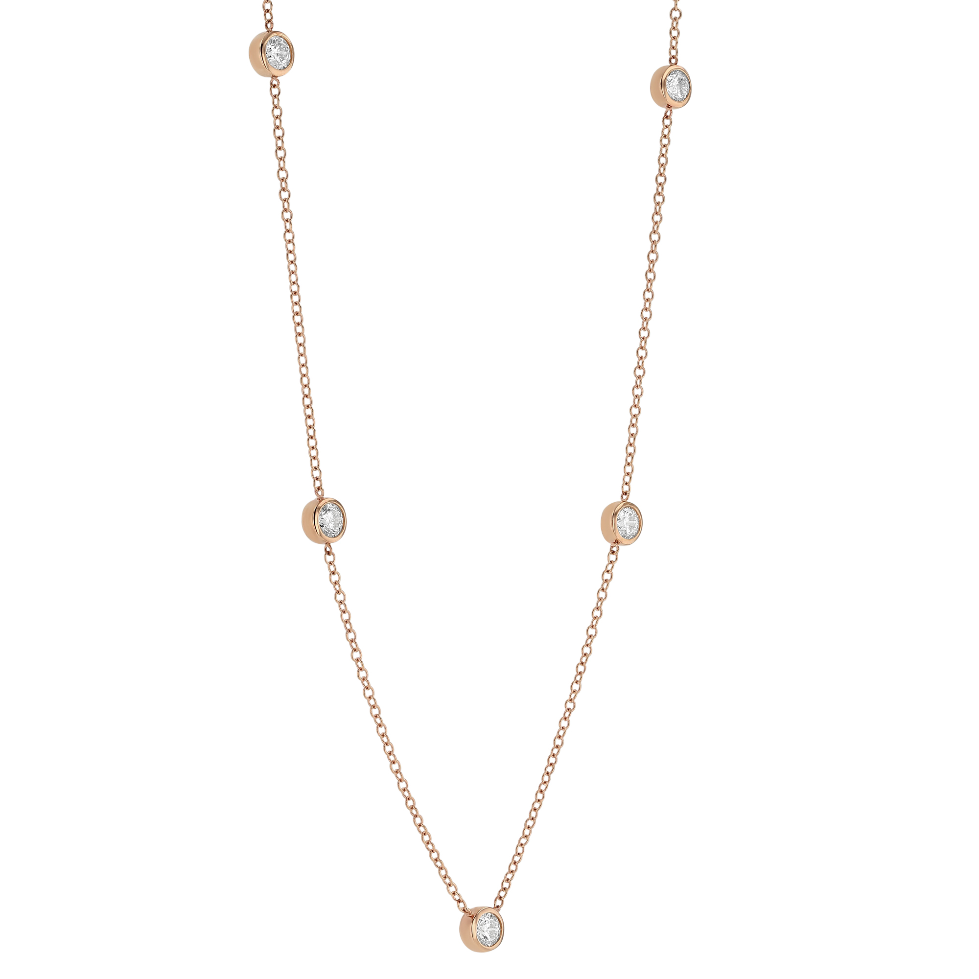 Round Diamond 5 Station Necklace in Rose Gold
