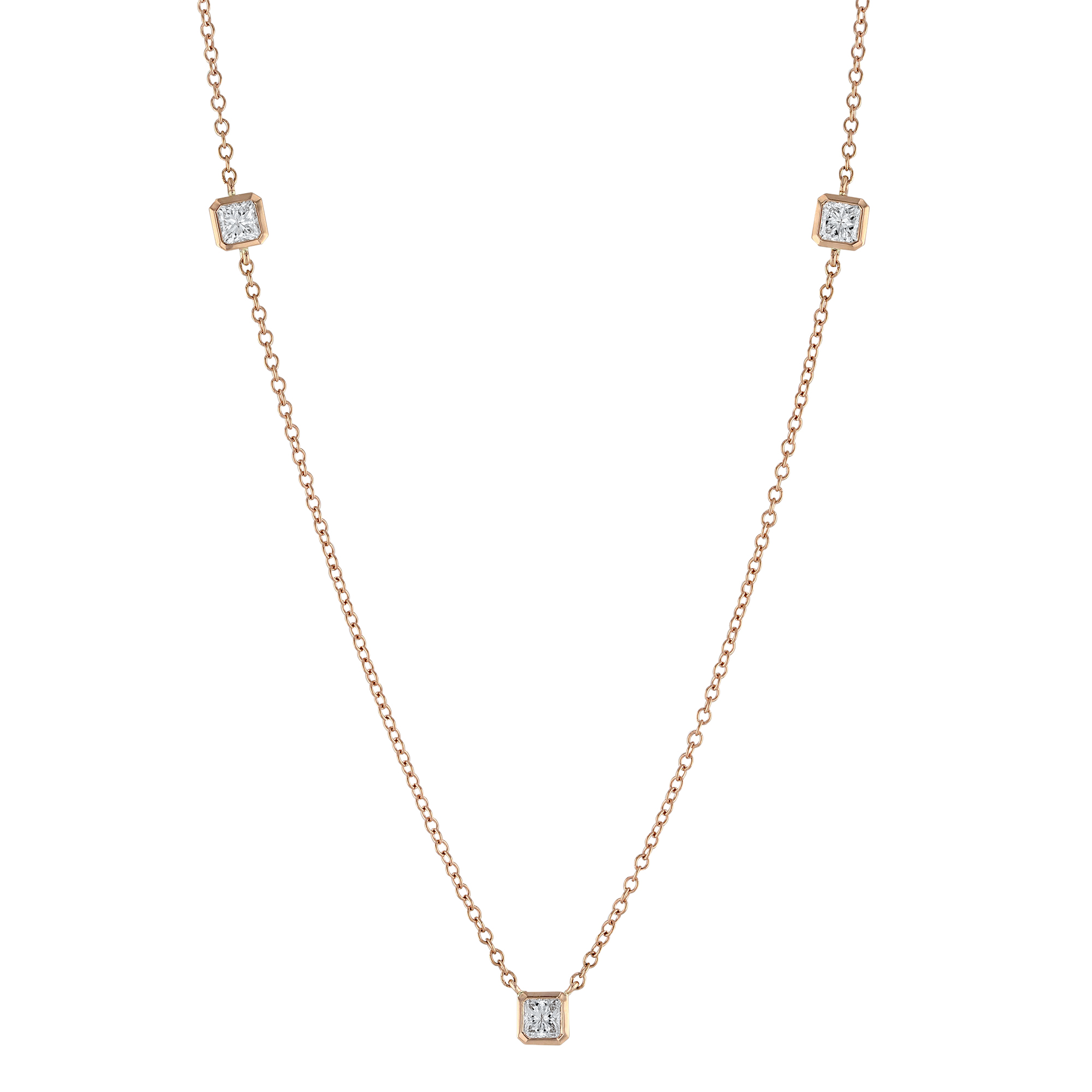 Borsheims Signature Square Diamond 3 Station Necklace in Rose Gold