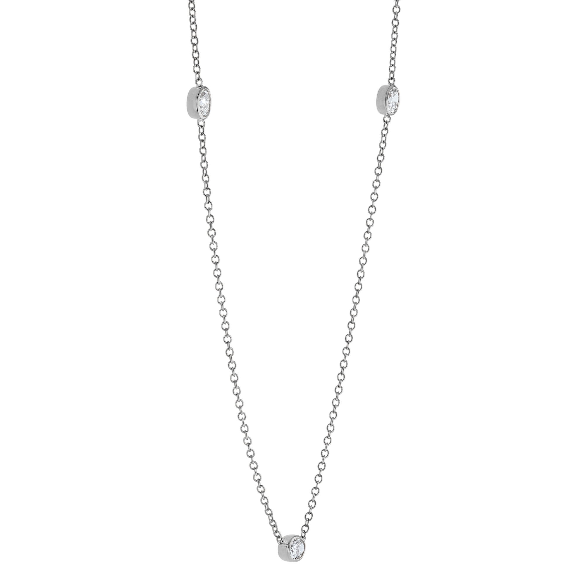Oval Diamond 3 Station Necklace in White Gold