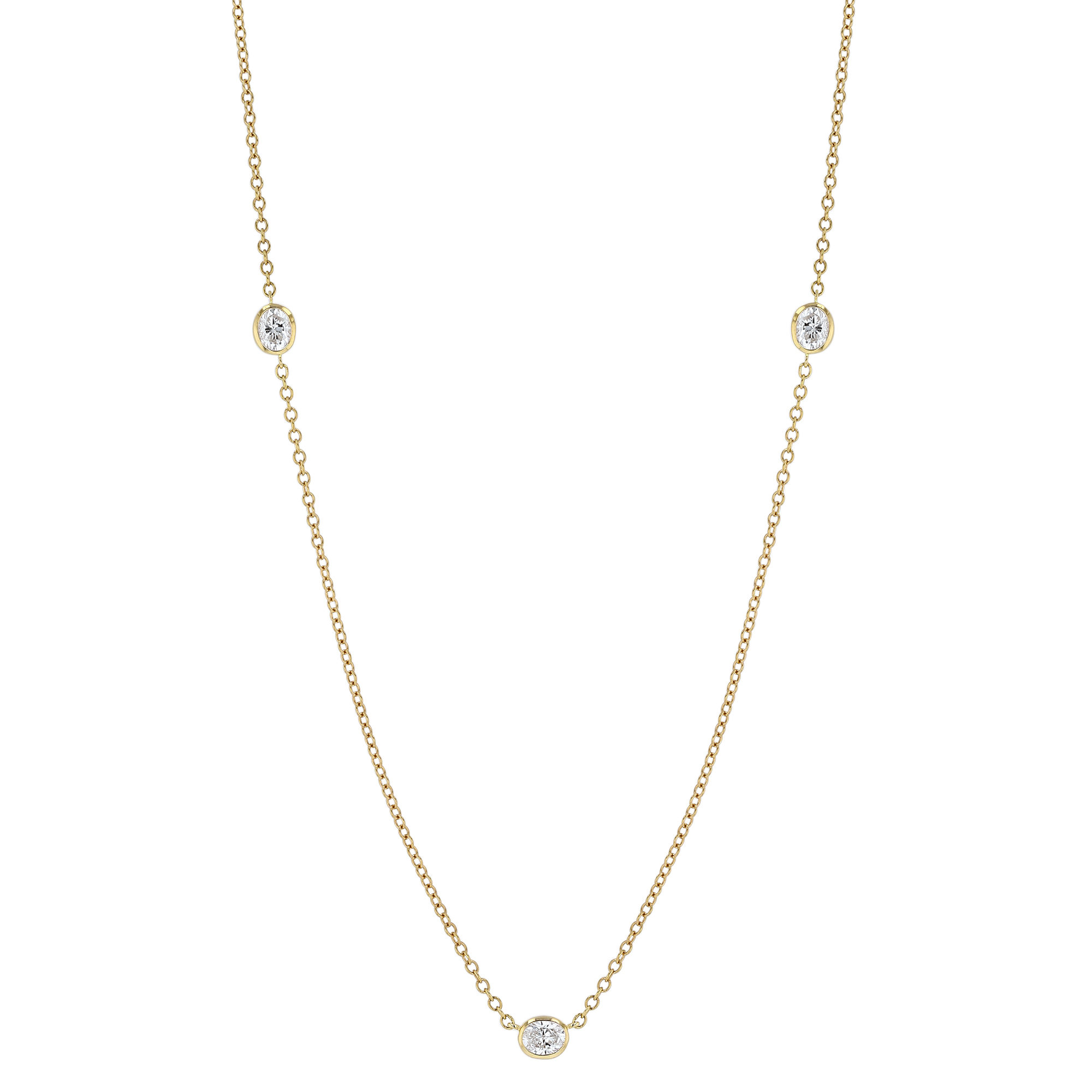Borsheims Signature Oval Diamond 3 Station Necklace in Yellow Gold