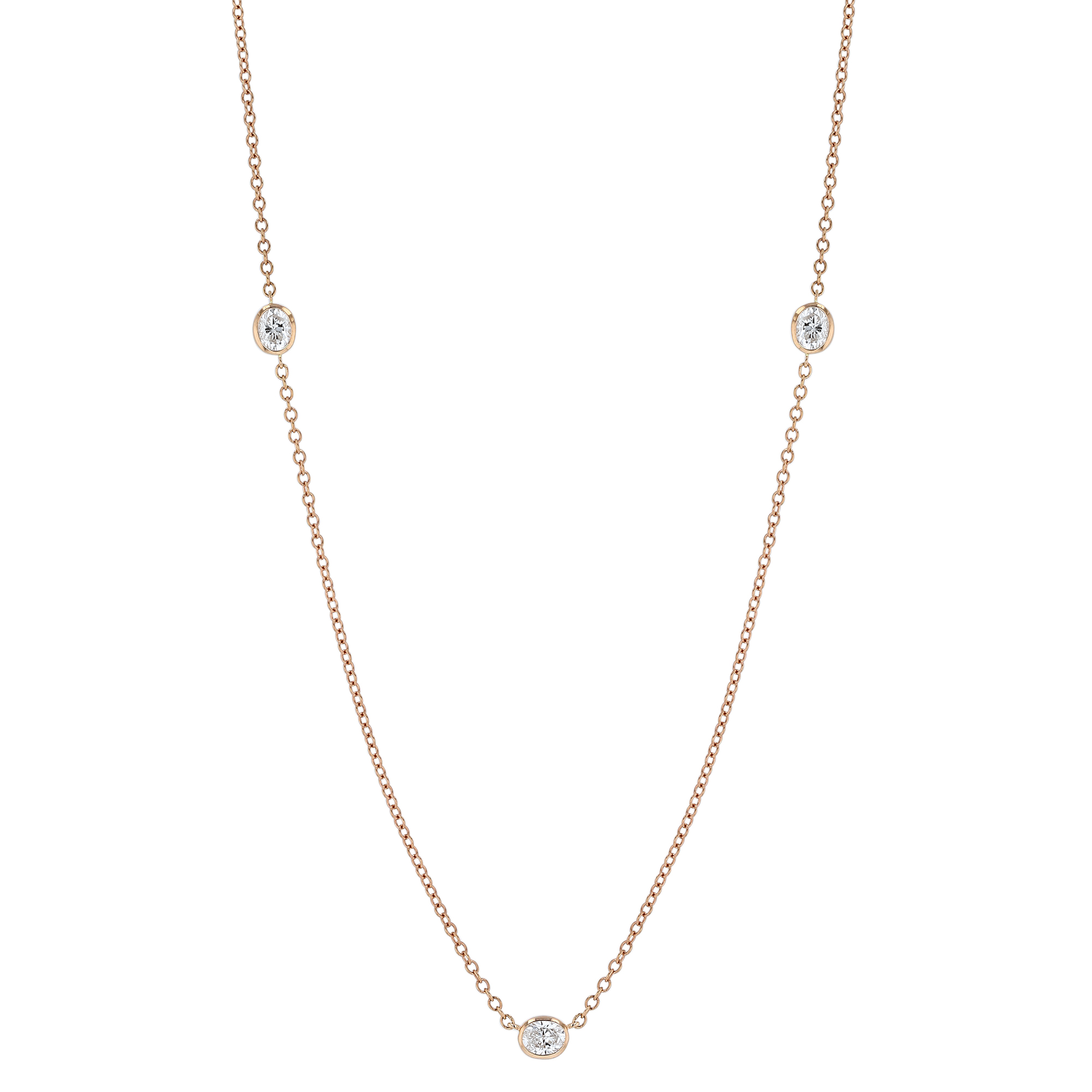 Oval Diamond 3 Station Necklace in Rose Gold