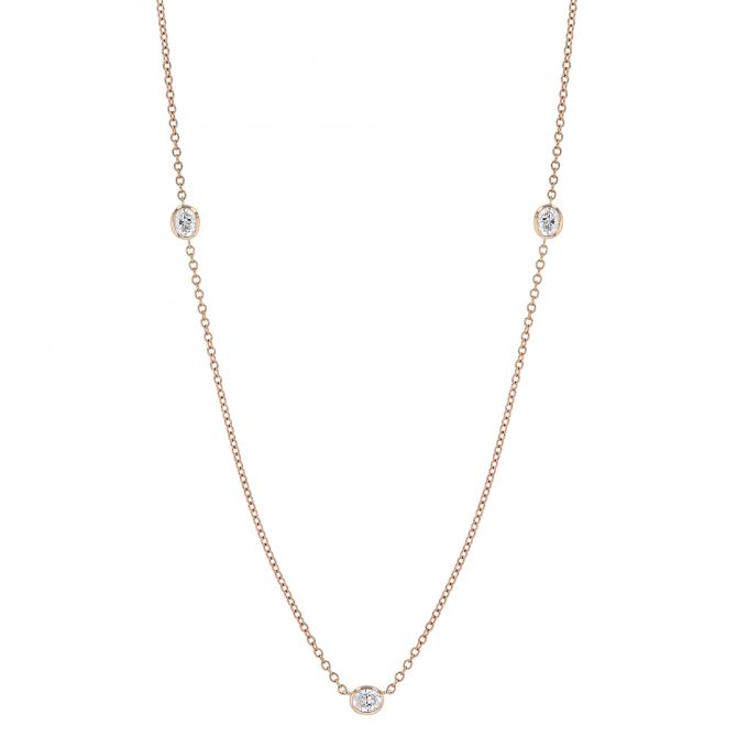 Oval Diamond 3 Station Necklace in Rose Gold