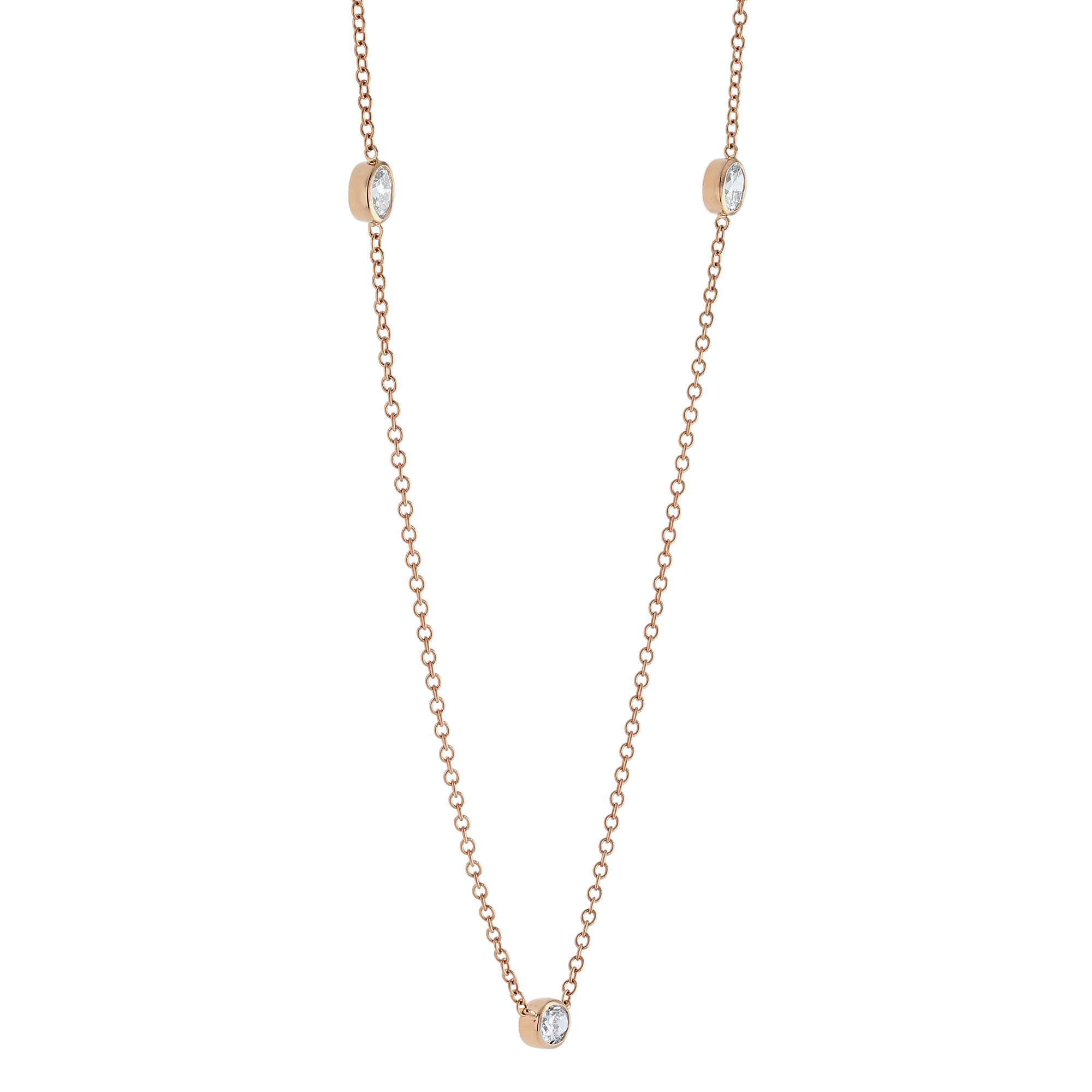 Oval Diamond 3 Station Necklace in Rose Gold