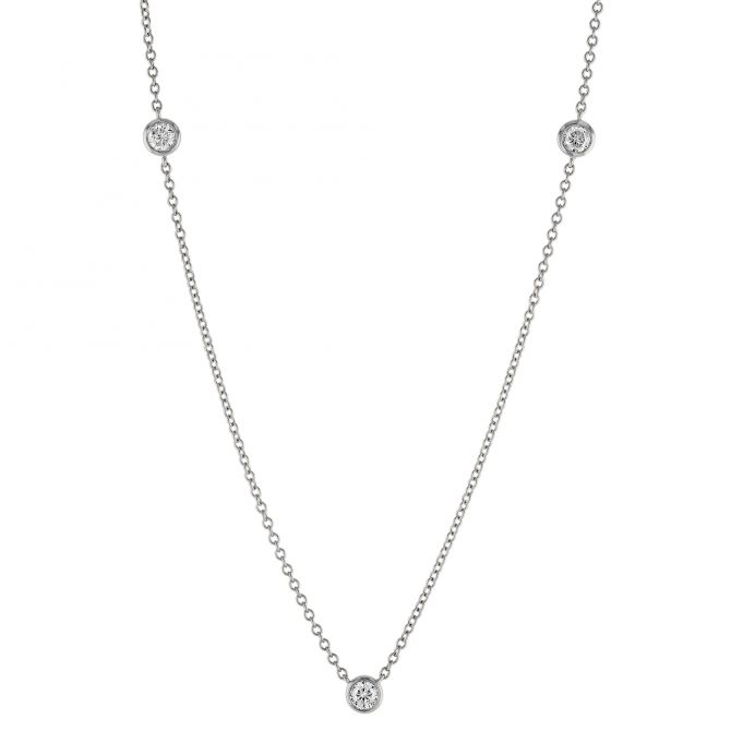 Round Diamond 3 Station Necklace in White Gold