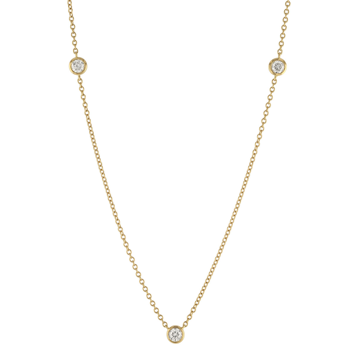 Round Diamond 3 Station Necklace in Yellow Gold