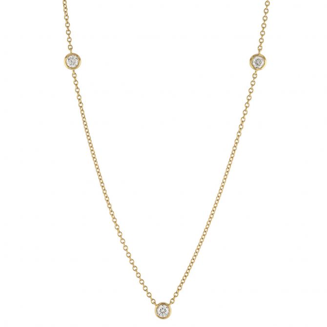 Round Diamond 3 Station Necklace in Yellow Gold