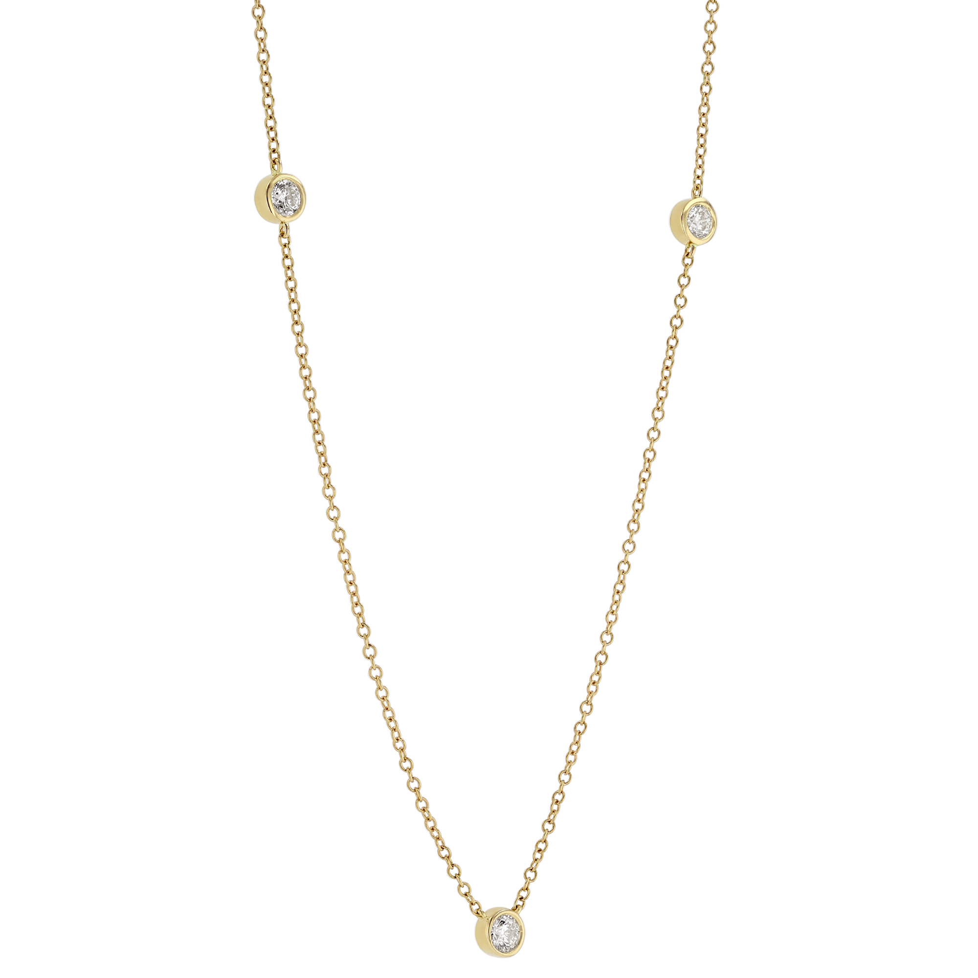 Round Diamond 3 Station Necklace in Yellow Gold