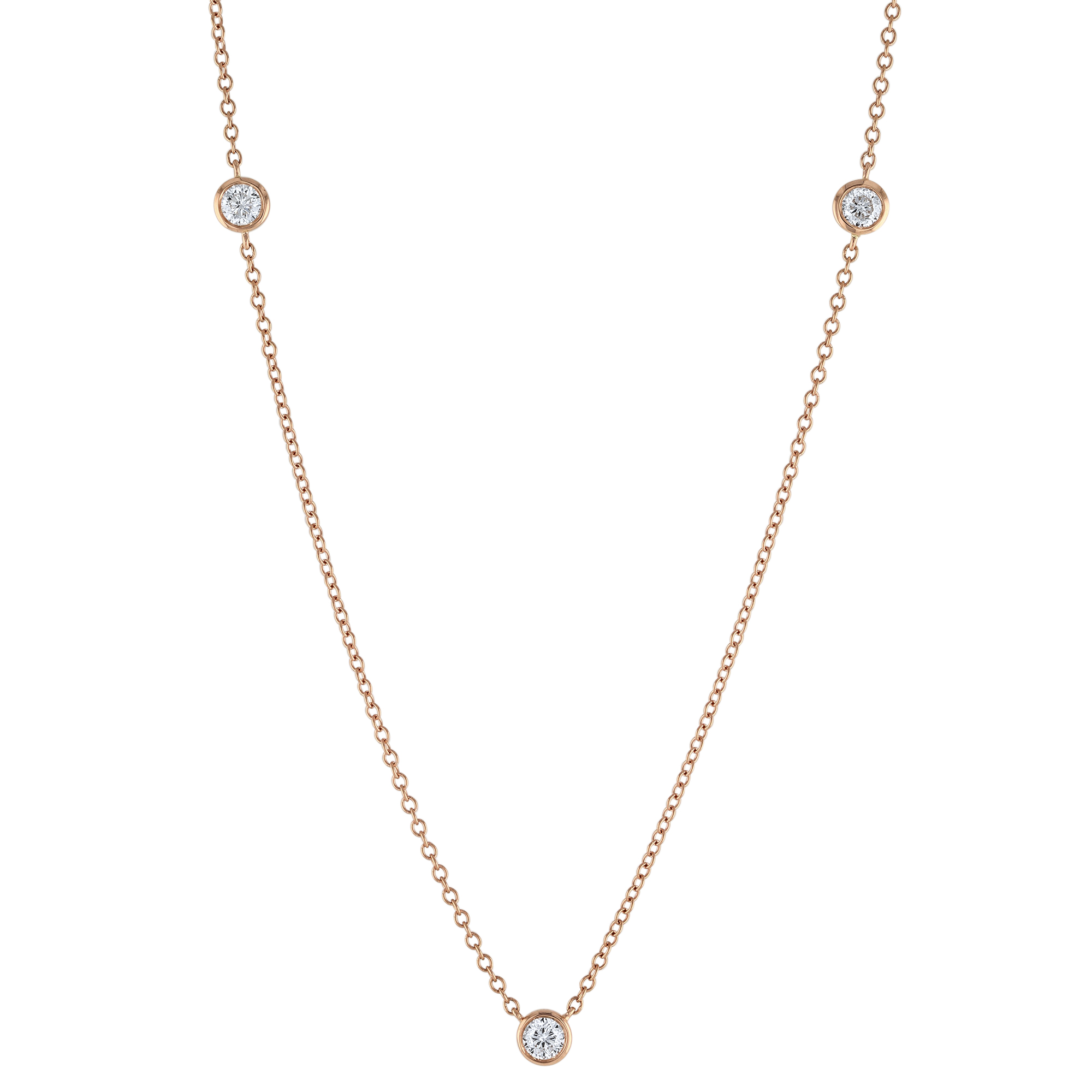 Round Diamond 3 Station Necklace in Rose Gold