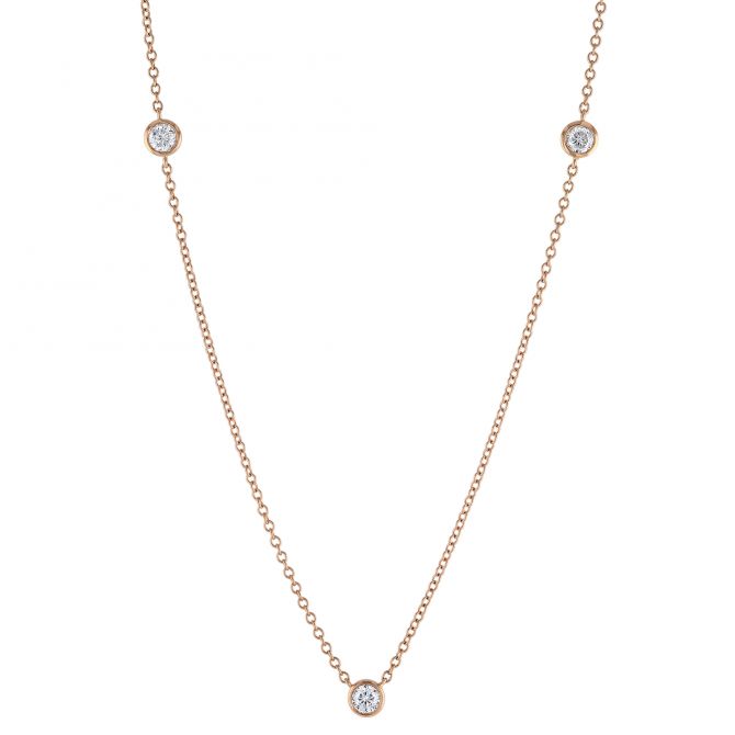 Round Diamond 3 Station Necklace in Rose Gold