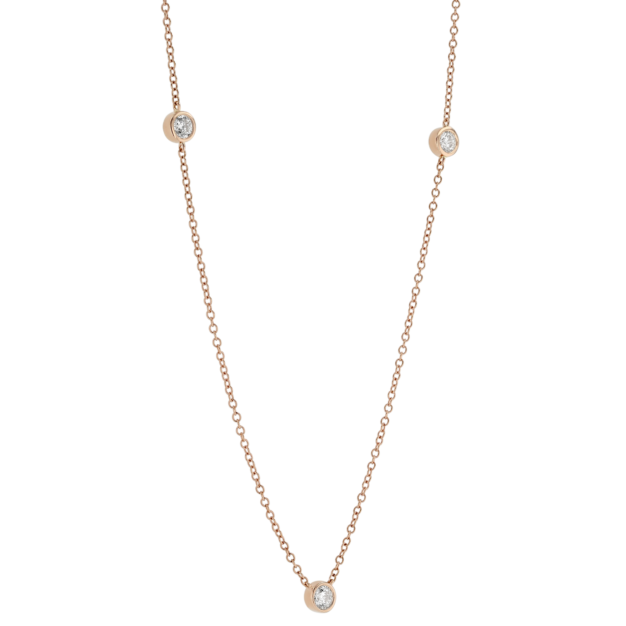 Round Diamond 3 Station Necklace in Rose Gold