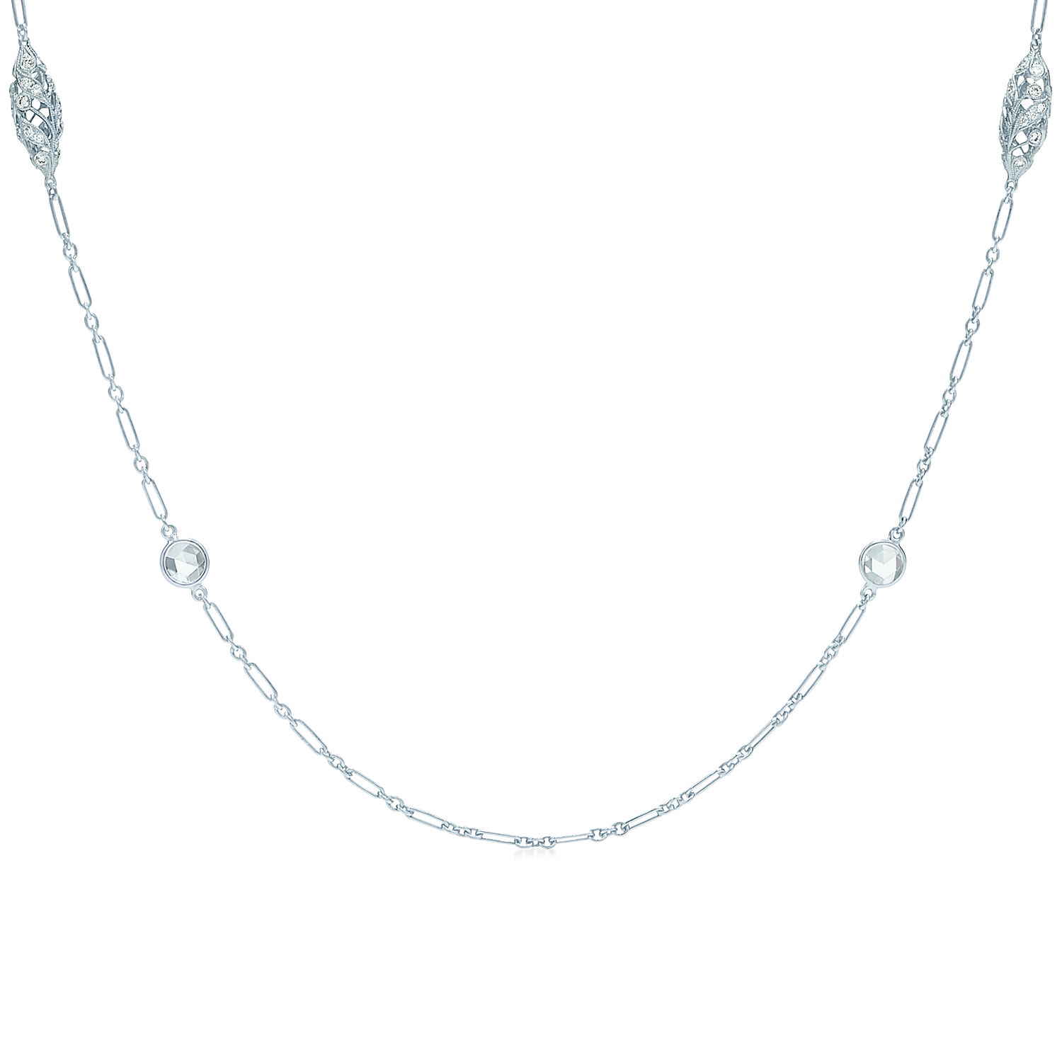 Kwiat Splendor Diamond Filigree Station Necklace in White Gold, 36