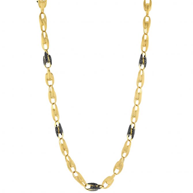 Marco Bicego Lucia Black Diamond Link Station Necklace in Yellow Gold, 17.75"